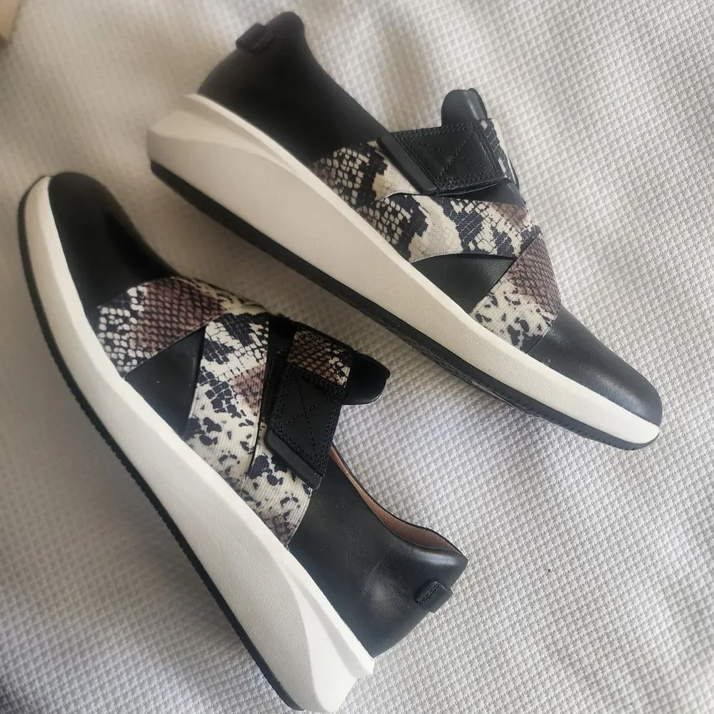 Clarks Black and Brown Snake Print Athletic Shoes